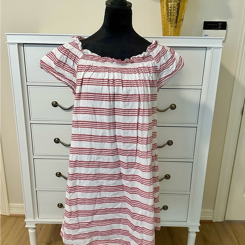 BeachLunchLounge Striped Off-Shoulder Dress-DARLING and sold at Nordstrom